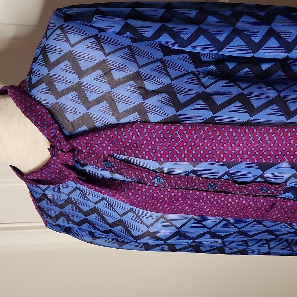 Hale Bob Blue and Purple Abstract Tie Neck Silk Top Size M - Picture 3 of 12
